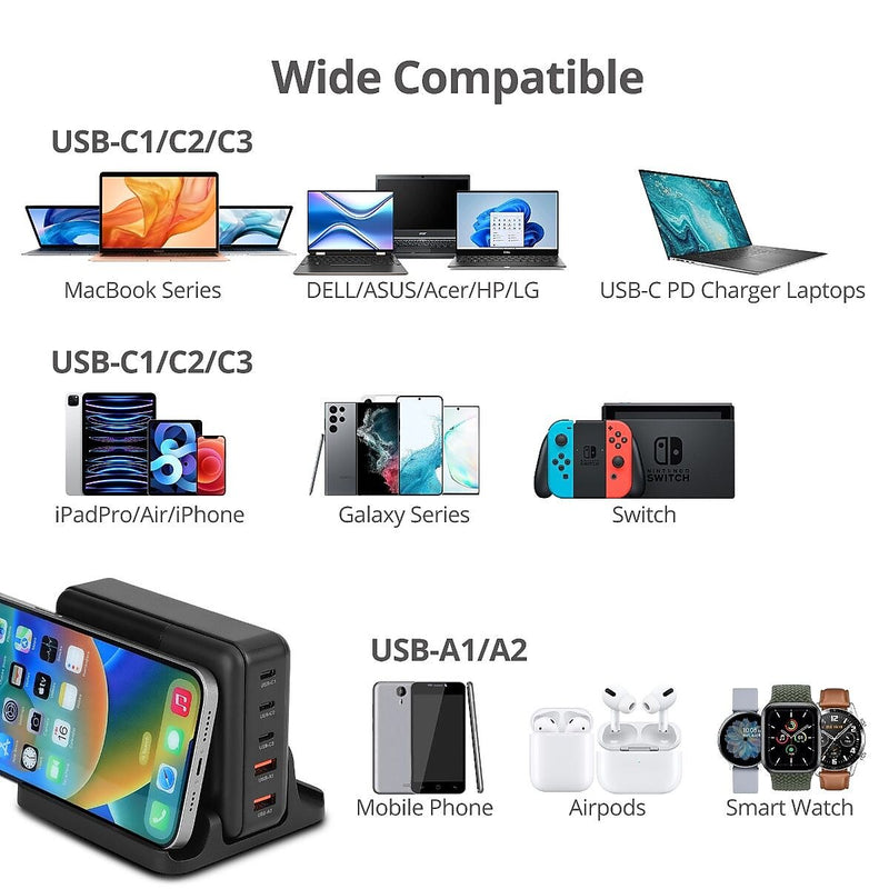 SIIG GaN USB-A/USB-C Charging Stand, 200W, Black (AC-PW1Y11-S1)