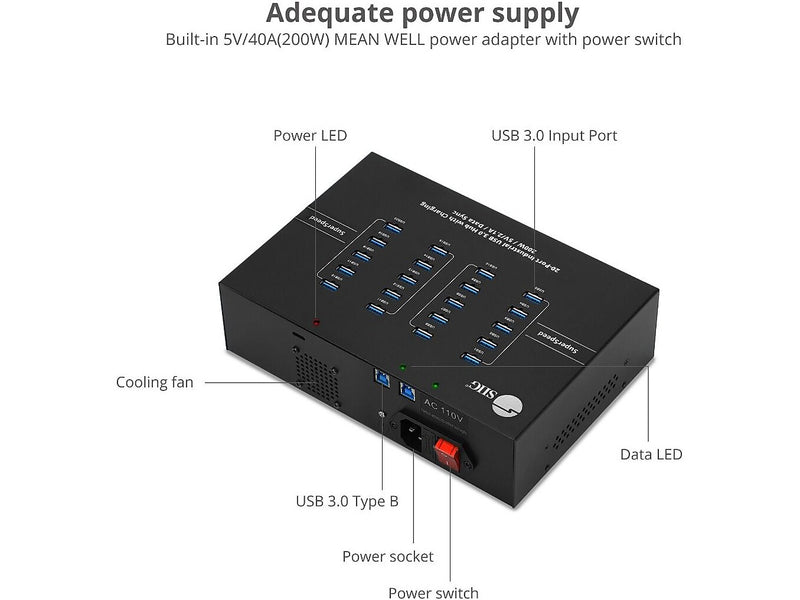 SIIG USB-A Charging Station, 200W, Black (ID-US0611-S1)