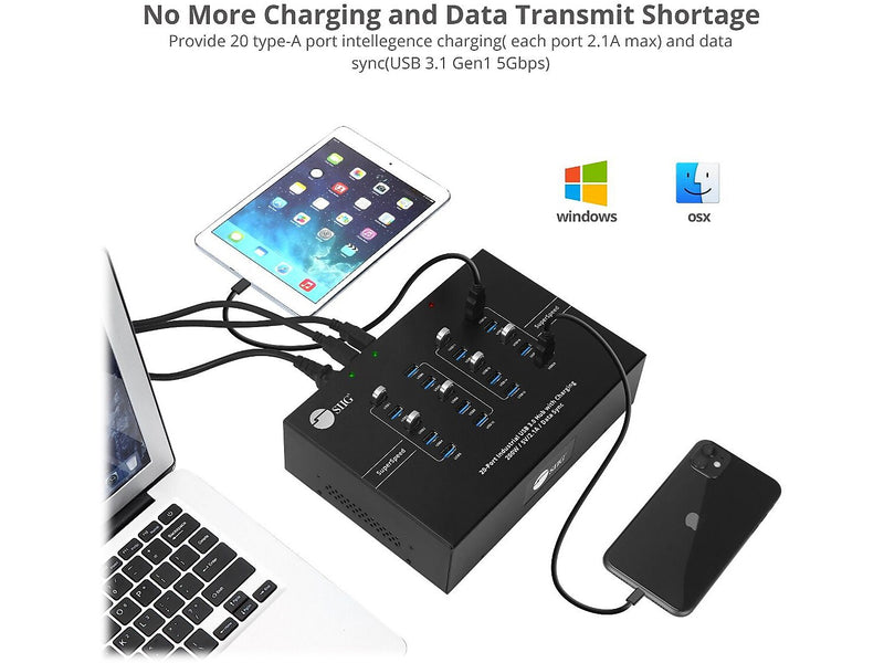 SIIG USB-A Charging Station, 200W, Black (ID-US0611-S1)