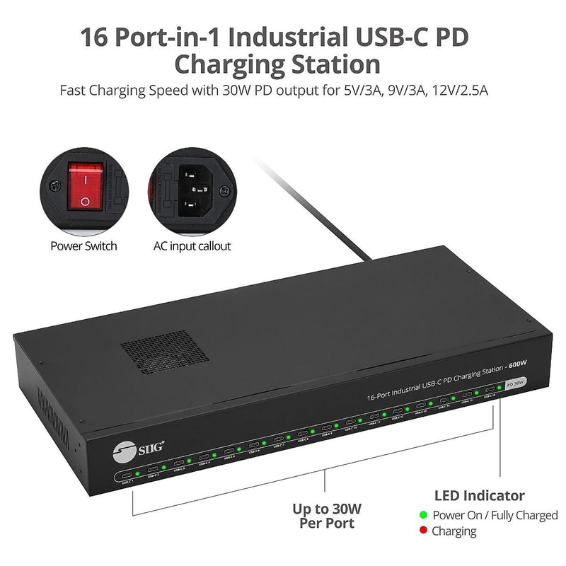 SIIG USB-C Charging Station, 600W, Black  (ID-US0A11-S1)