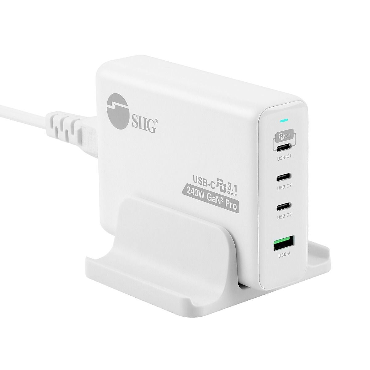 SIIG GaN USB-A/USB-C Charging Stand, 240W, White (AC-PW1X11-S1)