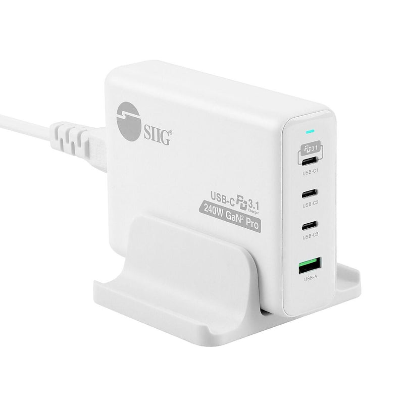 SIIG GaN USB-A/USB-C Charging Stand, 240W, White (AC-PW1X11-S1)