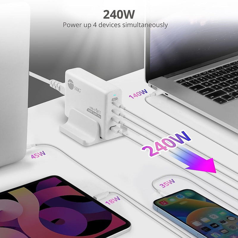 SIIG GaN USB-A/USB-C Charging Stand, 240W, White (AC-PW1X11-S1)