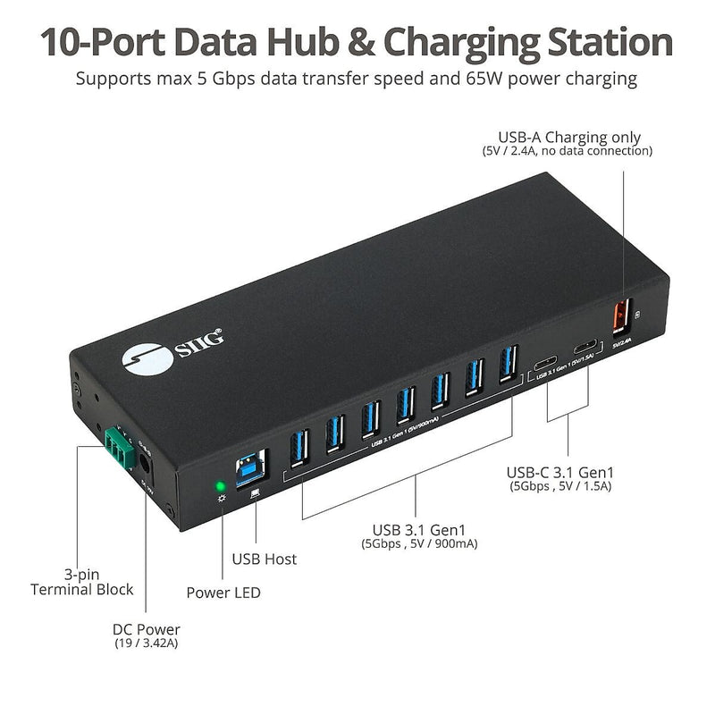 SIIG USB-A/USB-C Charging Station, 65W, Black (ID-US0811-S1)