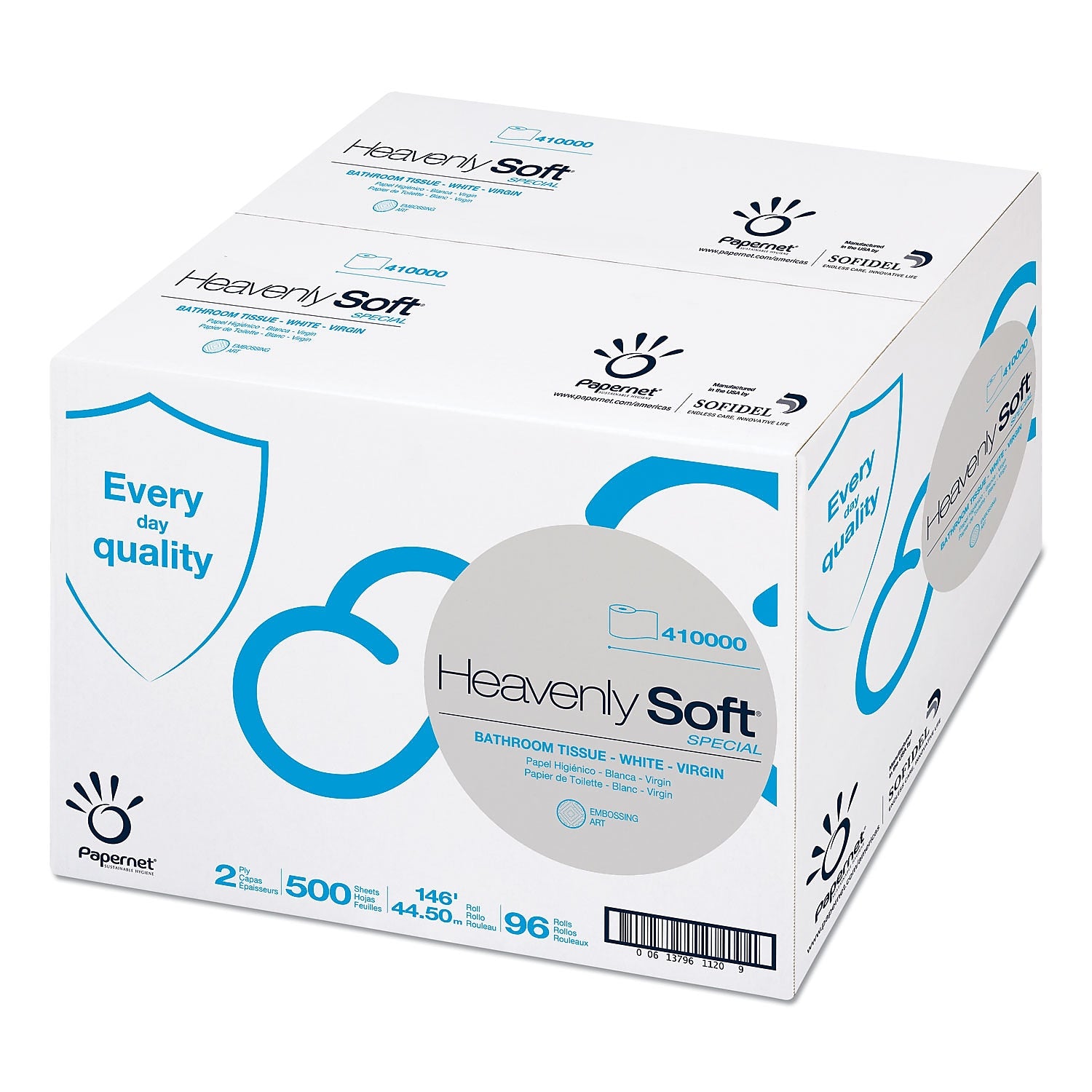 Papernet Heavenly Soft Toilet Paper, 2-Ply, White, 500 Sheets/Roll, 96 Rolls/Carton (410000)