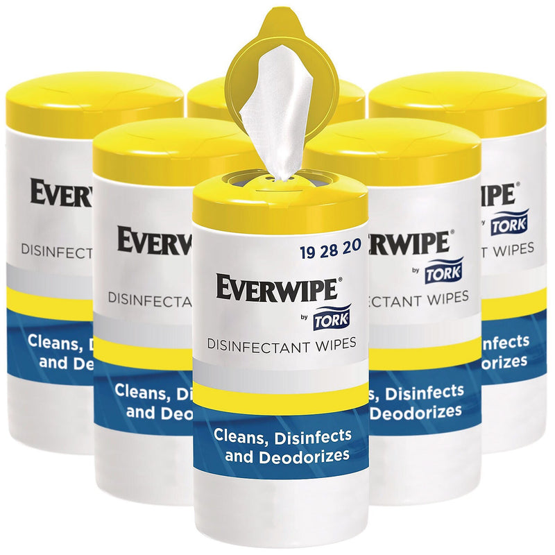 Tork Disinfecting Wipes, Lemon Scent, 75 Wipes/Canister, 6/Carton (192820)