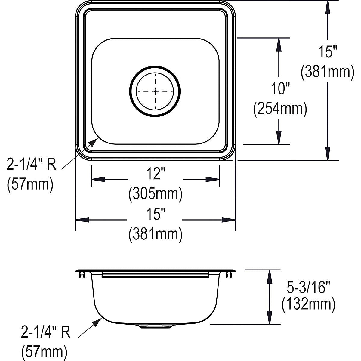 Elkay Dayton Stainless Steel 15" x 15" x 5-3/16", Single Bowl Top Mount Bar Sink, Satin (D115161)