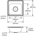 Elkay Dayton Stainless Steel 15" x 15" x 5-3/16", Single Bowl Top Mount Bar Sink, Satin (D115161)