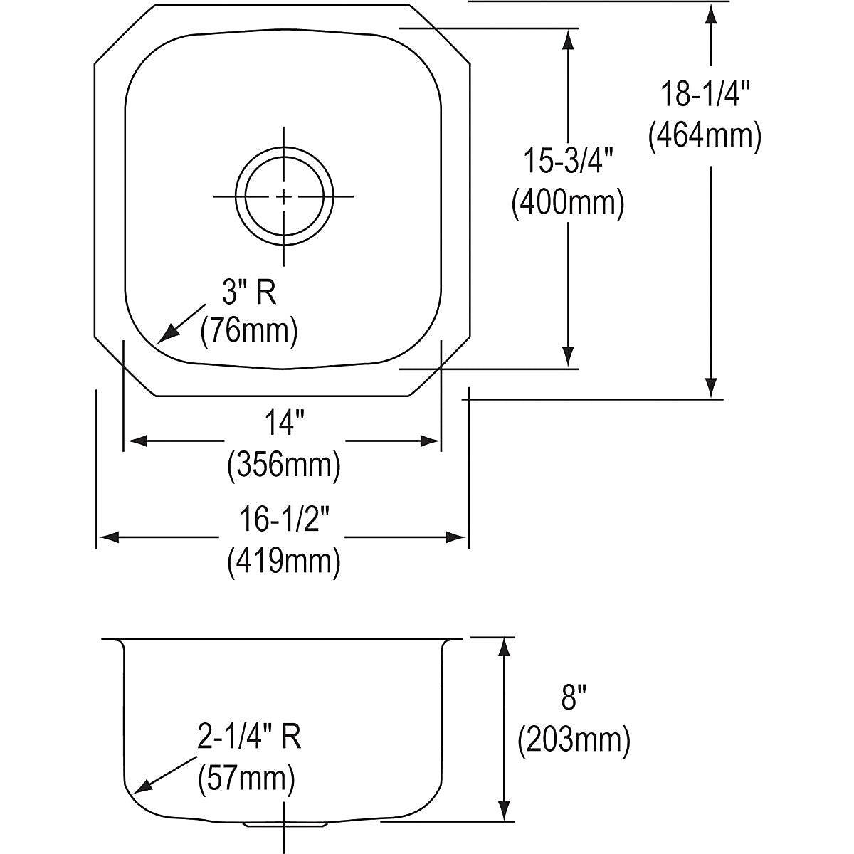 Elkay Dayton Stainless Steel 16-1/2" x 18-1/4" x 8", Single Bowl Undermount Bar Sink (DXUH1618)