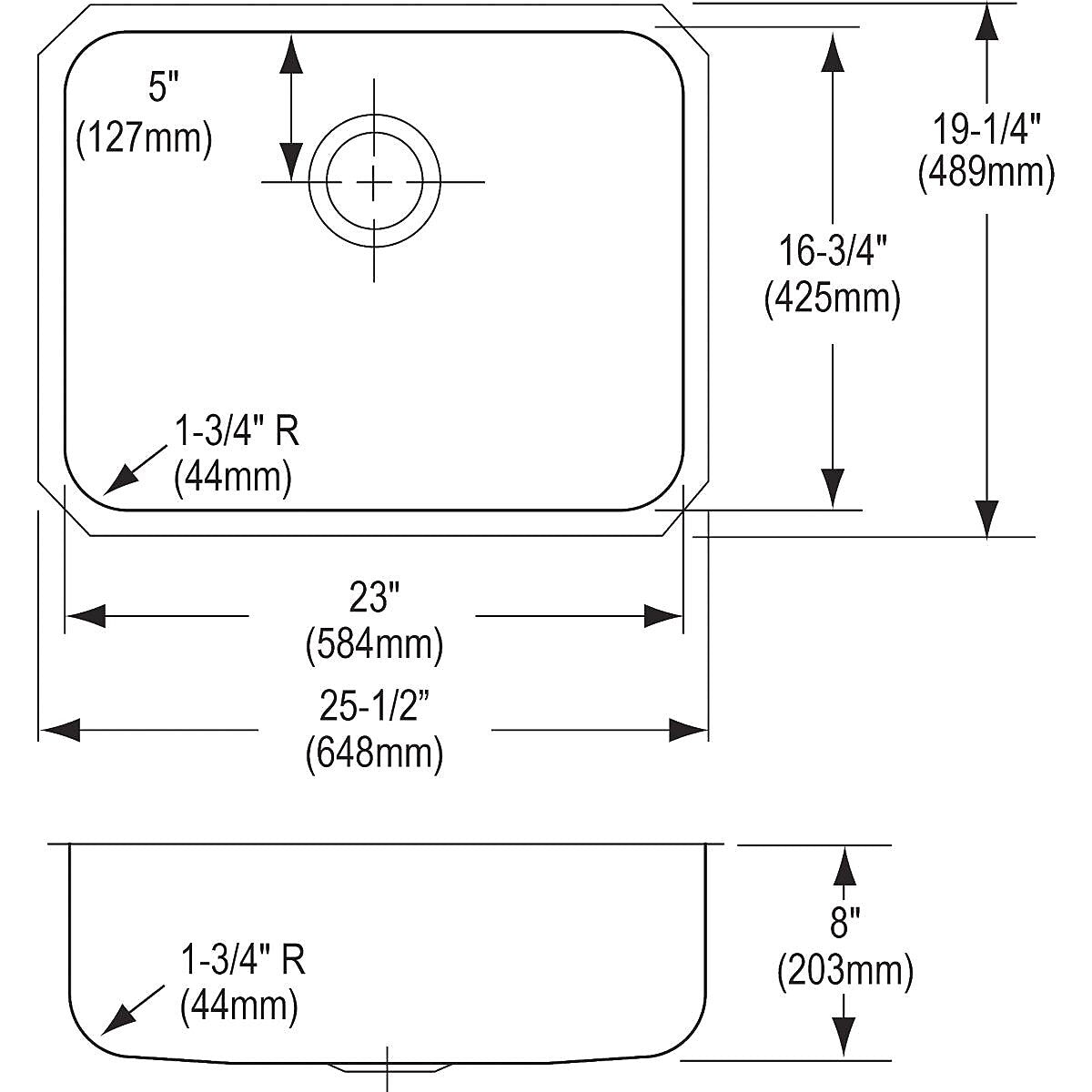 Elkay Lustertone Stainless Steel 25-1/2" x 19-1/4" x 8", Single Bowl Undermount Sink (ELUH2317)