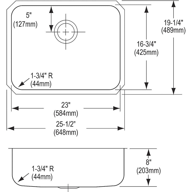 Elkay Lustertone Stainless Steel 25-1/2" x 19-1/4" x 8", Single Bowl Undermount Sink (ELUH2317)