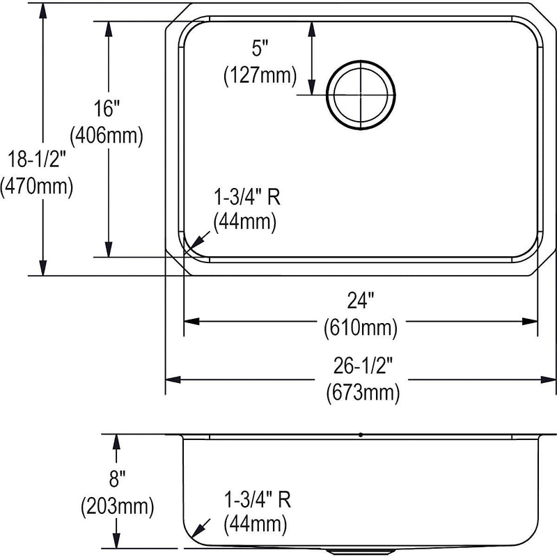 Elkay Lustertone Stainless Steel 26-1/2" x 18-1/2" x 8", Single Bowl Undermount Sink (ELUH2416)