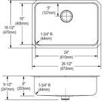 Elkay Lustertone Stainless Steel 26-1/2" x 18-1/2" x 8", Single Bowl Undermount Sink with Perfect Drain (ELUH2416PD)