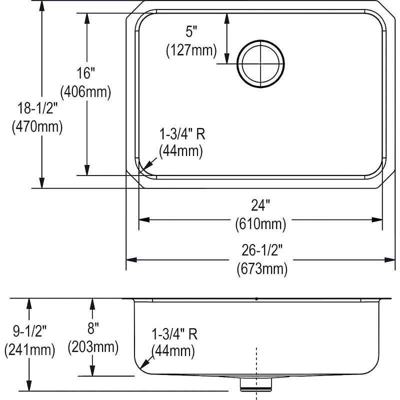 Elkay Lustertone Stainless Steel 26-1/2" x 18-1/2" x 8", Single Bowl Undermount Sink with Perfect Drain (ELUH2416PD)