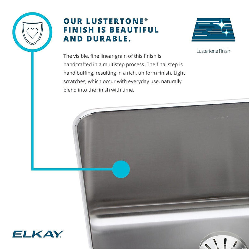 Elkay Lustertone Stainless Steel 26-1/2" x 18-1/2" x 8", Single Bowl Undermount Sink with Perfect Drain (ELUH2416PD)