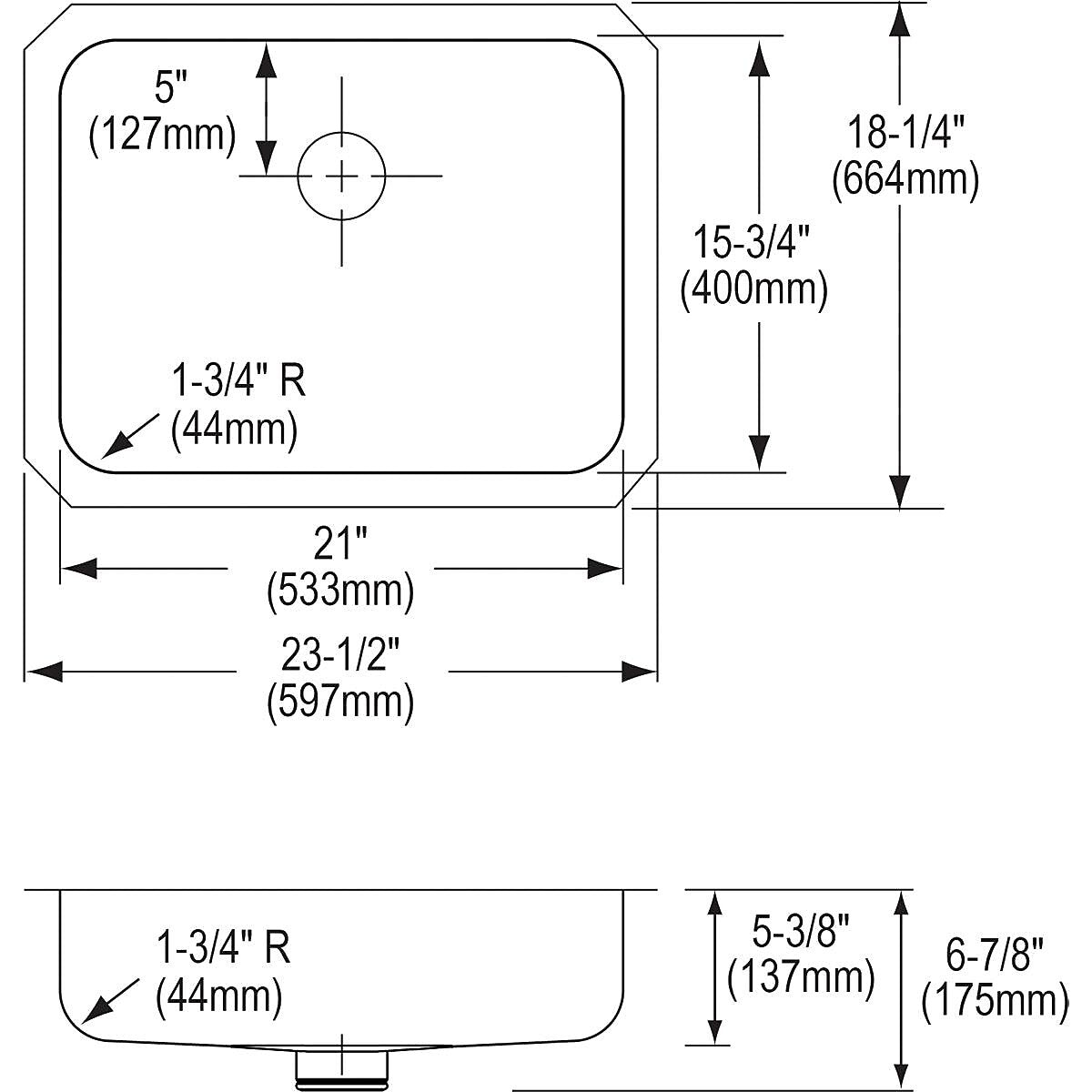 Elkay Lustertone Stainless Steel 23-1/2" x 18-1/4" x 5-3/8", Single Bowl Undermount ADA Sink with Perfect Drain (ELUHAD211555PD)