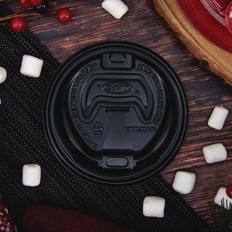 Dart Optima Reclosable Polystyrene Hot Cup Lid, Fits 12 oz. to 24 oz. Cup, Black, 1,200/Carton (OPT1224TGB)