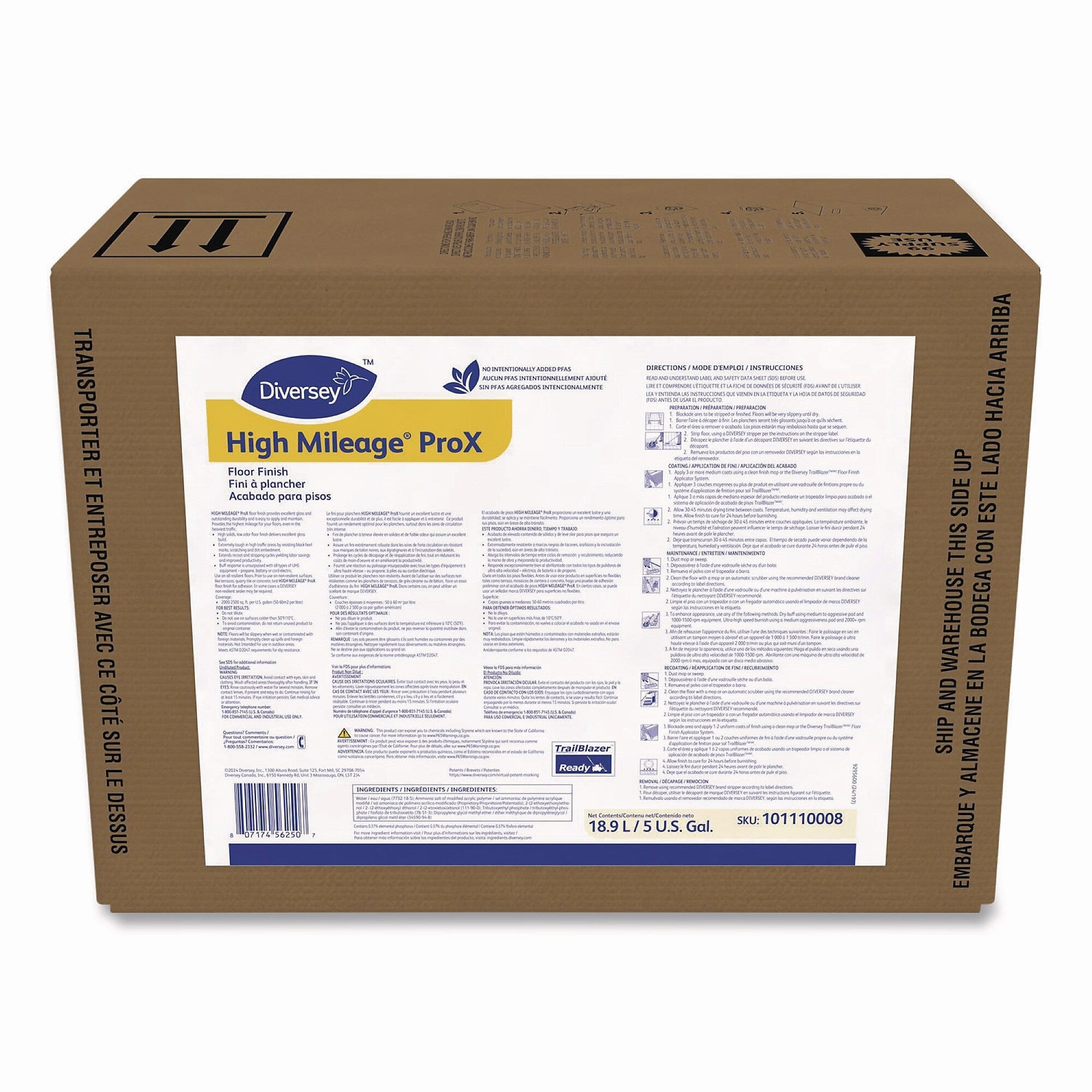 Diversey High Mileage ProX Floor Finish, Solvent Scent, 5 Gallon (101110008)