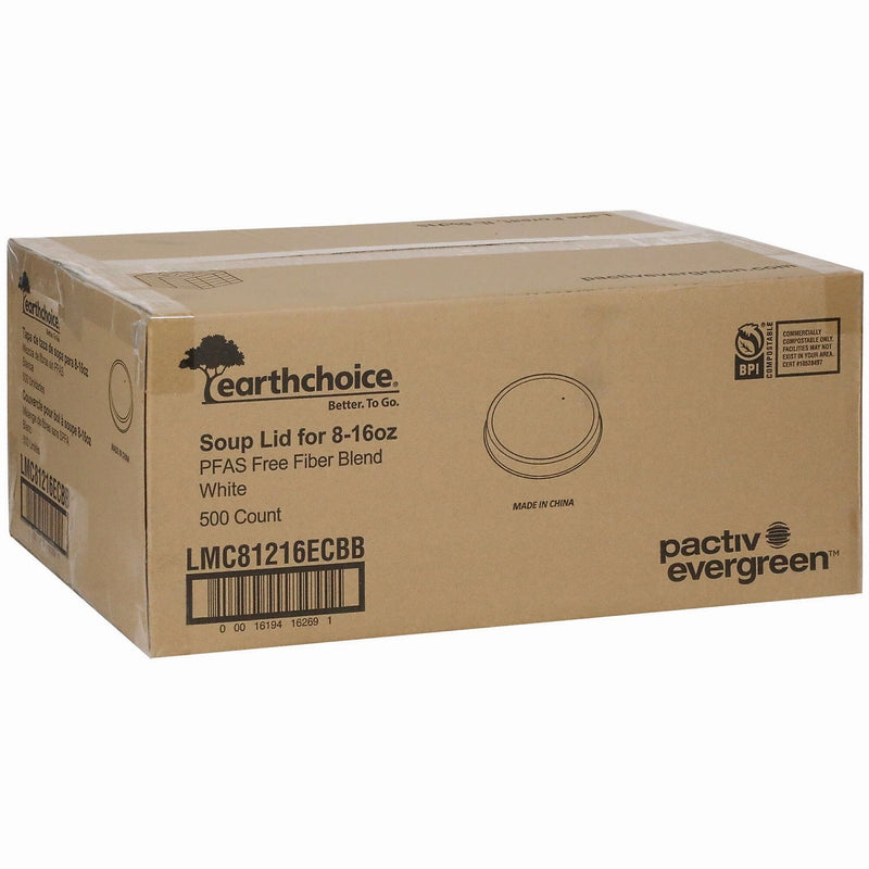 Pactiv Evergreen EarthChoice Compostable Fully Closed Fiber Hot Cup Lid, 8/12/16 oz. Cup, White, 500/Carton (LMC81216ECBB)