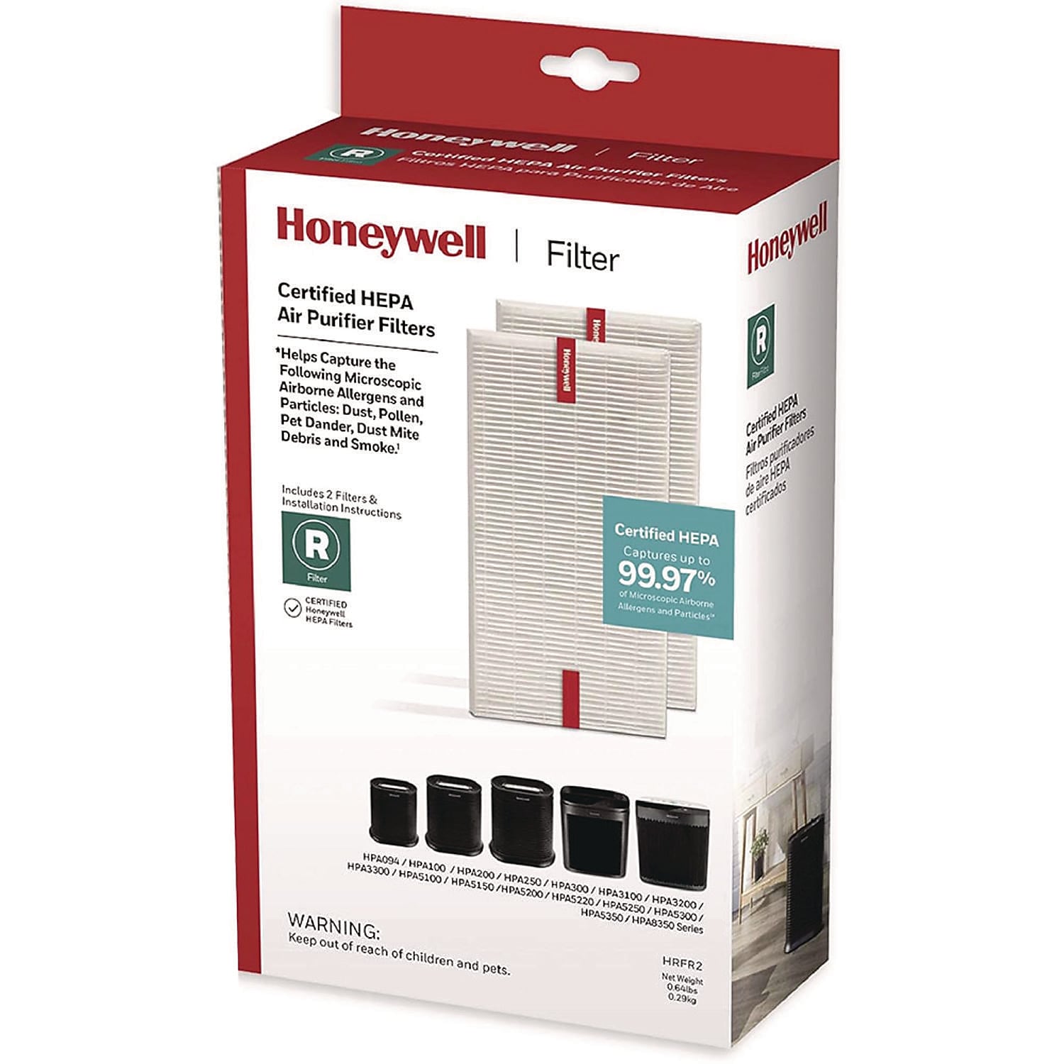 Honeywell HEPA Air Purifier Filter, 10.24" x 6.5" x 1.58", 2/Box (HRFR2)