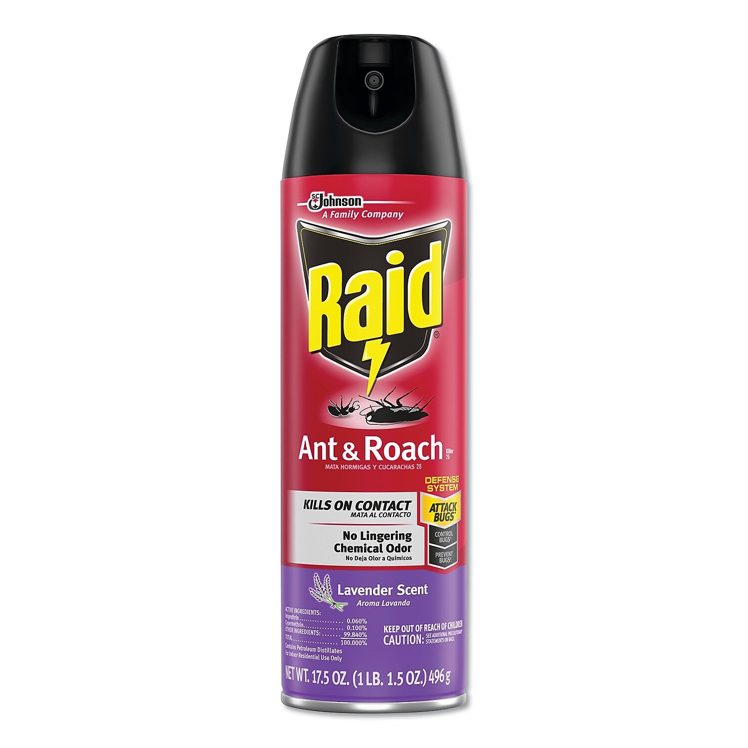 Raid Aerosol Spray for Ants & Roaches, Lavender Scent, 17.5 oz. (365982EA)
