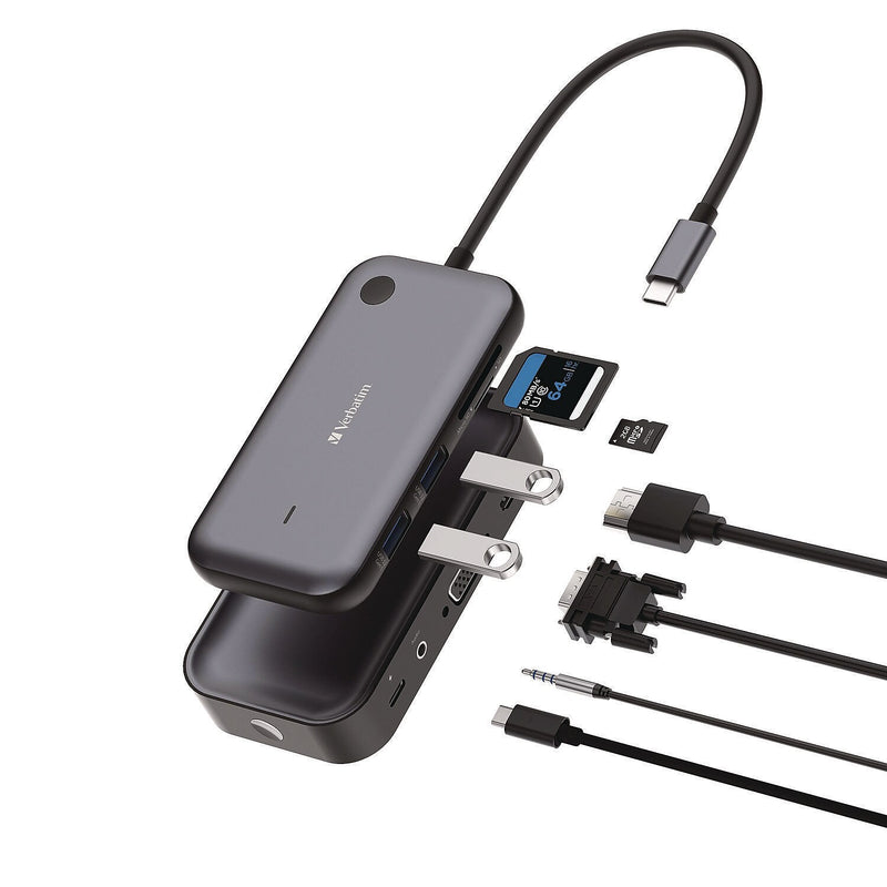 Verbatim Share My Screen USB-C to USB-A/VGA/HDMI Audio/Video Adapter, Gray (32146)