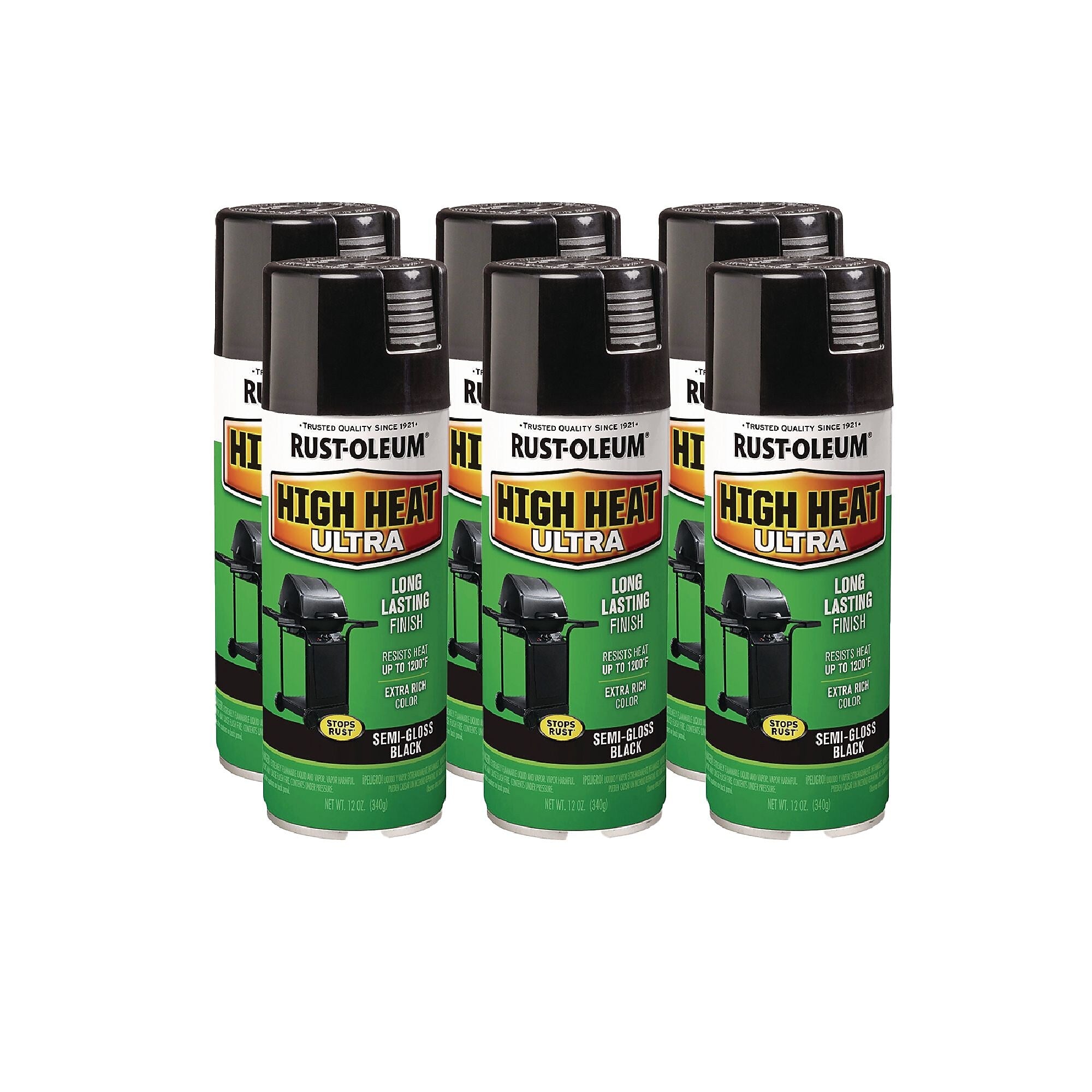 Rust-Oleum High Heat Enamel Spray Paint, Semi-Gloss Black, 12 oz. Aerosol Can, 6/Carton (RST241169)