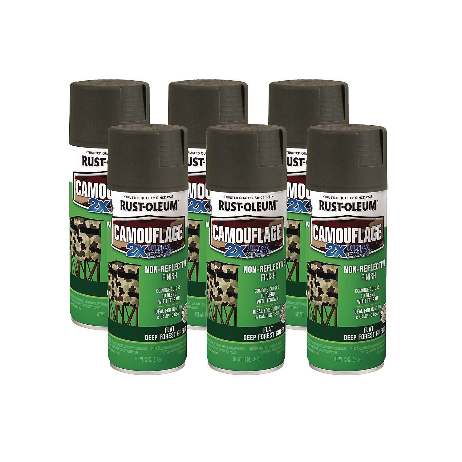Rust-Oleum Camouflage Spray Paint, Flat Deep Forest Green, 12 oz. Aerosol Can, 6/Carton (279175)