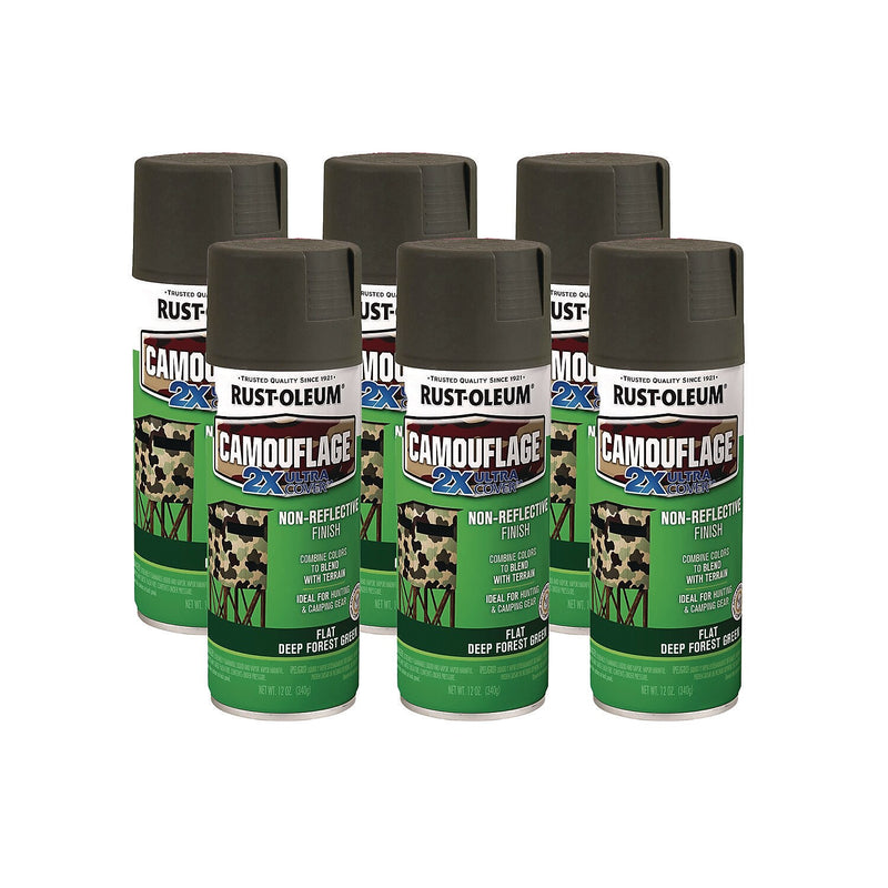 Rust-Oleum Camouflage Spray Paint, Flat Deep Forest Green, 12 oz. Aerosol Can, 6/Carton (279175)