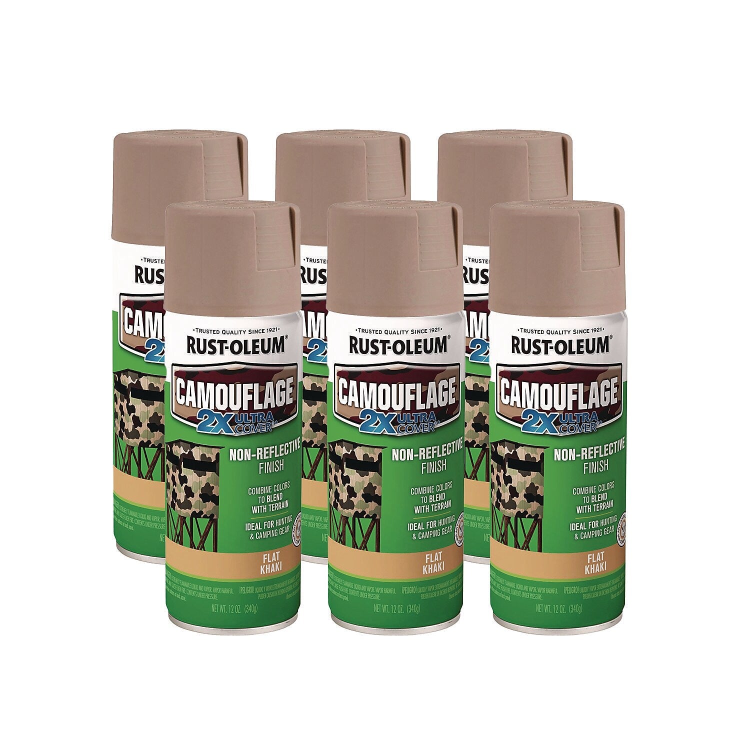 Rust-Oleum Camouflage Spray Paint, Flat Khaki, 12 oz. Aerosol Can, 6/Carton (279177)