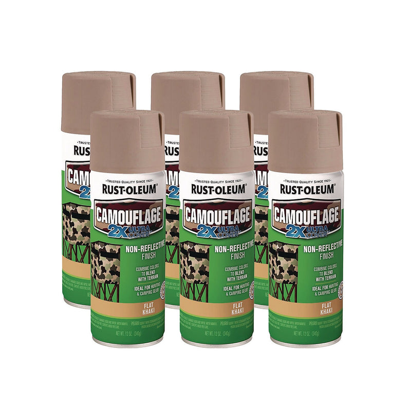 Rust-Oleum Camouflage Spray Paint, Flat Khaki, 12 oz. Aerosol Can, 6/Carton (279177)