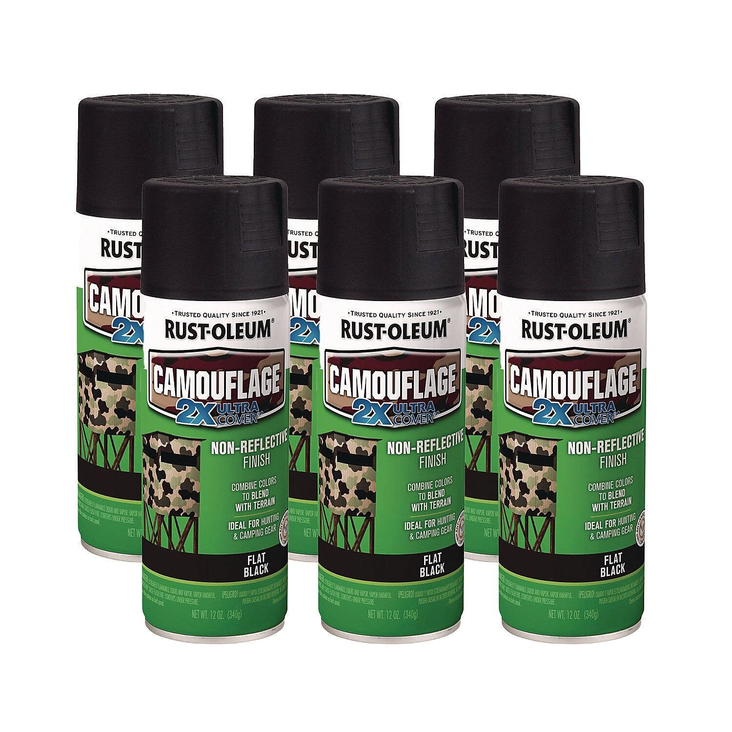 Rust-Oleum Camouflage Spray Paint, Flat Black, 12 oz. Aerosol Can, 6/Carton (279179)