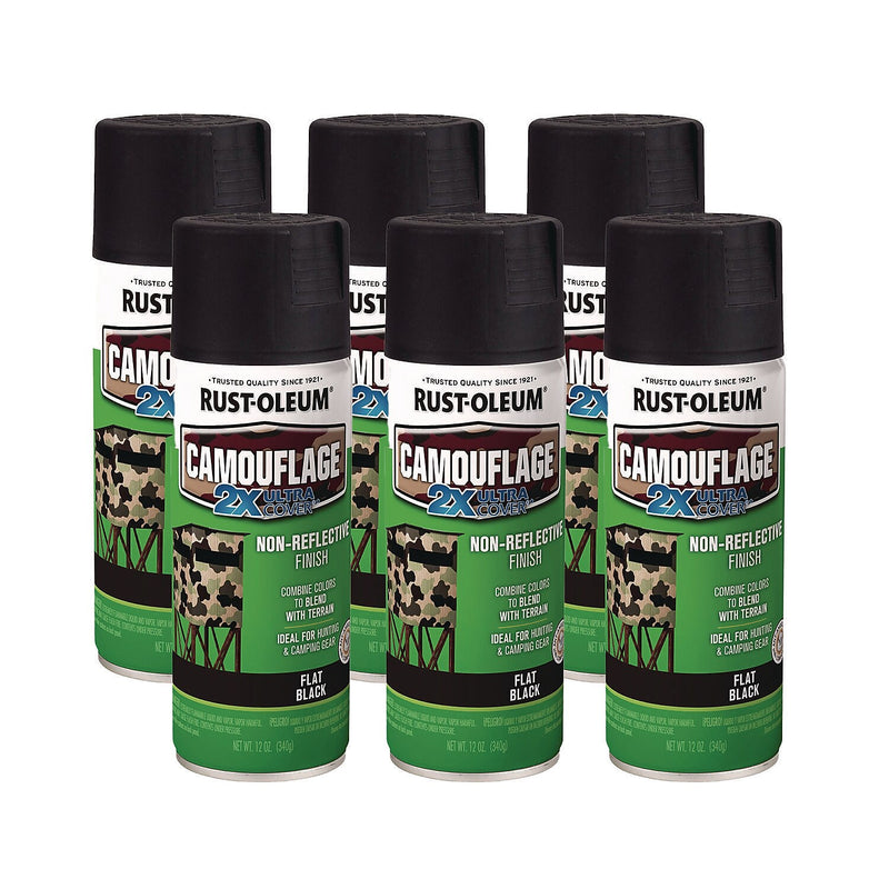 Rust-Oleum Camouflage Spray Paint, Flat Black, 12 oz. Aerosol Can, 6/Carton (279179)