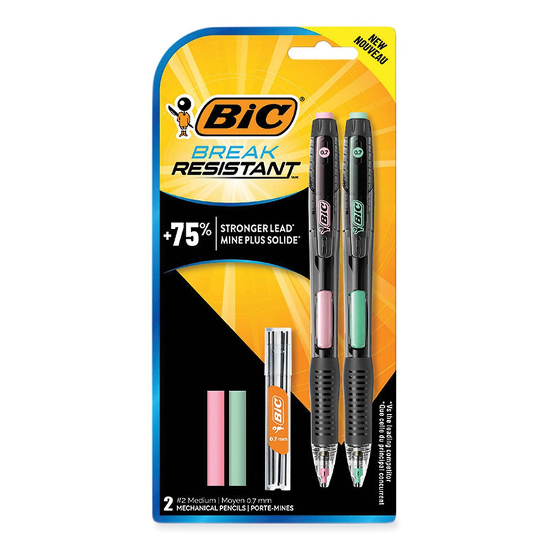 BIC Break-Resistant Mechanical Pencil, 0.7mm, #2, Medium Lead, 2/Pack (MV7PRP2-BLK)