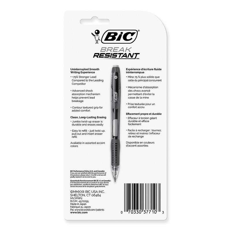 BIC Break-Resistant Mechanical Pencil, 0.7mm, #2, Medium Lead, 2/Pack (MV7PRP2-BLK)