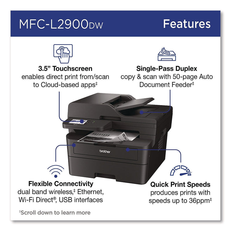 Brother MFC-L2900DW Wireless Black & White All-In-One Laser Printer, Best for Office Only
