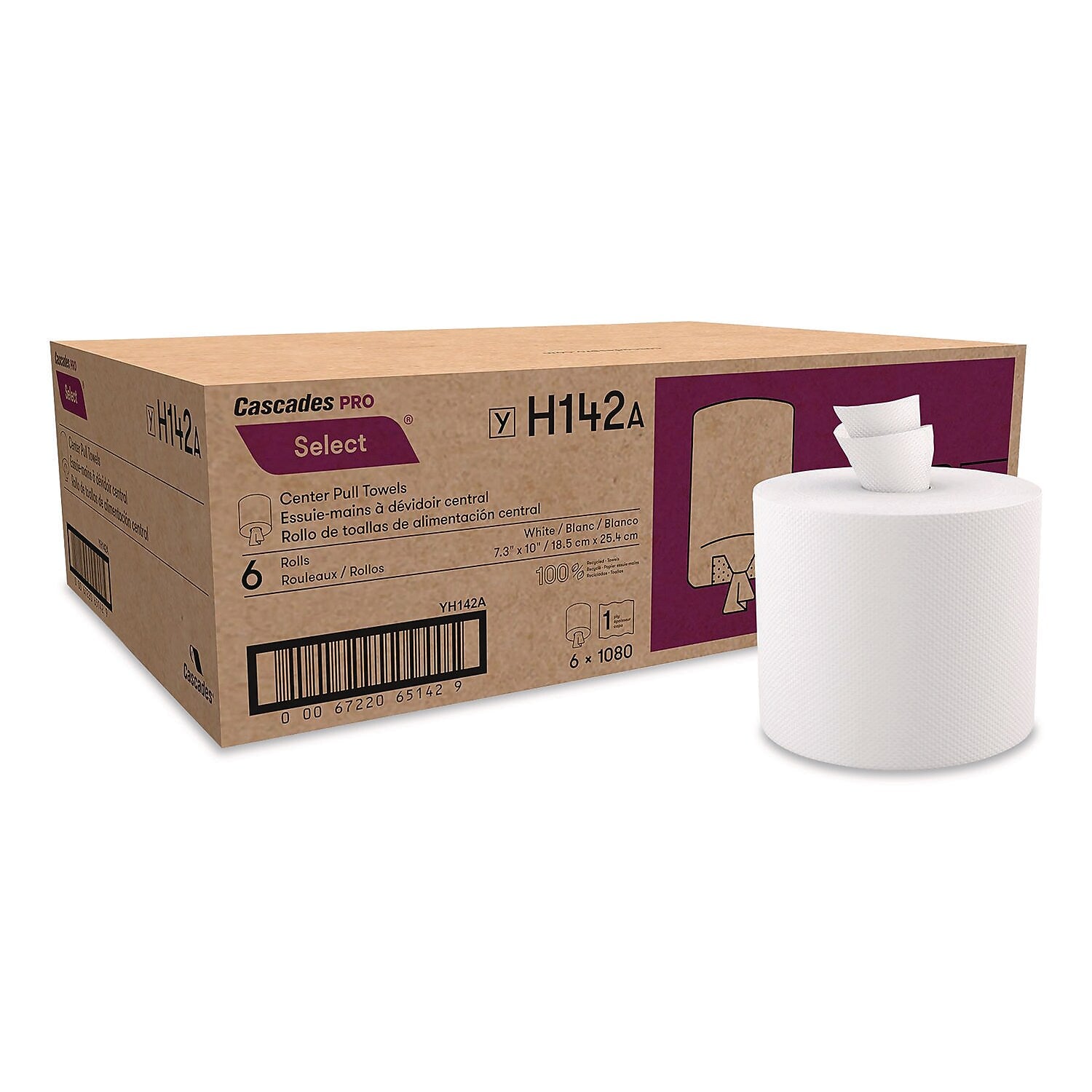 Cascades PRO Select Regular Recycled Centerpull Paper Towels, 2-Ply, 1,080 Sheets/Roll, 6 Rolls/Carton (H142)