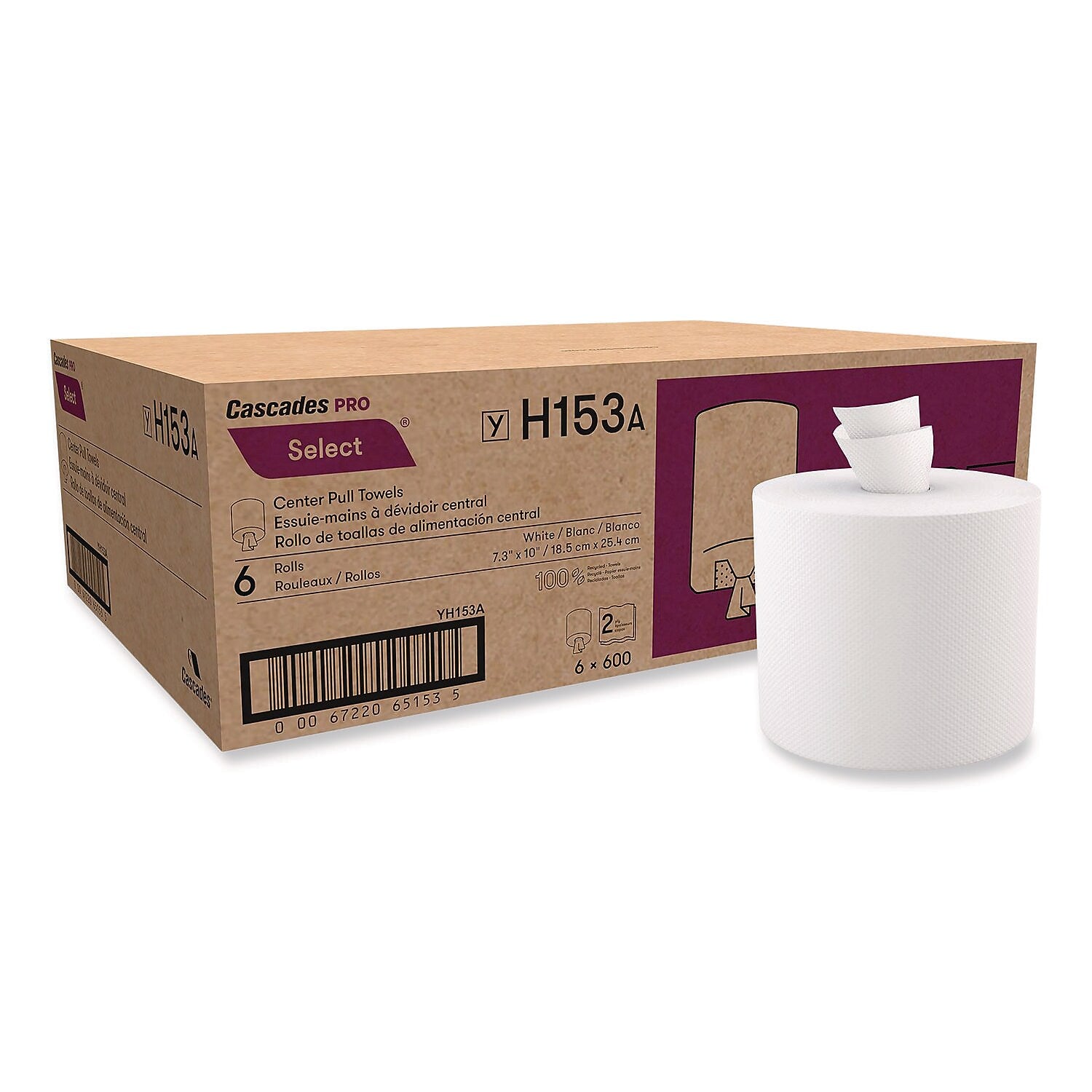 Cascades PRO Select Regular Recycled Centerpull Paper Towels, 2-Ply, 600 Sheets/Roll, 6 Rolls/Carton (H153)