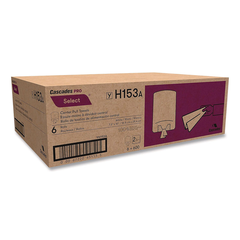 Cascades PRO Select Regular Recycled Centerpull Paper Towels, 2-Ply, 600 Sheets/Roll, 6 Rolls/Carton (H153)