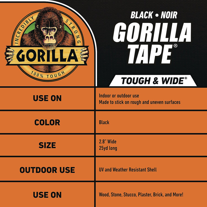 Gorilla Heavy Duty Duct Tape, 2.88" x 25 yds., Black (106425)