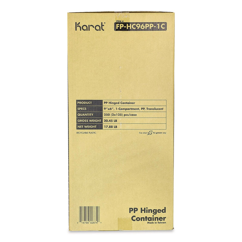 Karat Polypropylene Plastic Hinged Container, Clear, 125/Pack, 2 Packs/Carton (FP-HC96PP-1C)