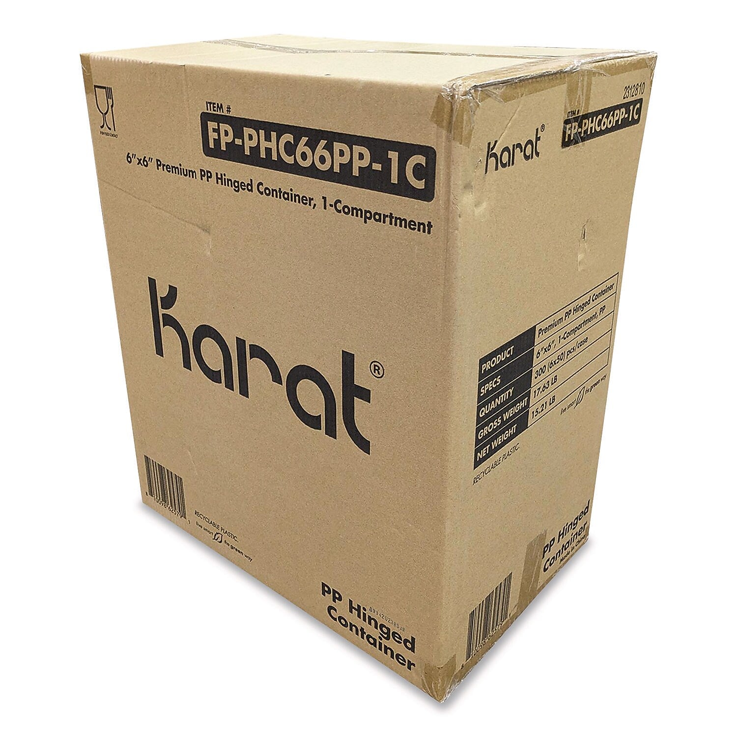 Karat Polypropylene Plastic Hinged Container, Black/Clear, 50/Pack, 6 Packs/Carton (FP-PHC66PP-1C)
