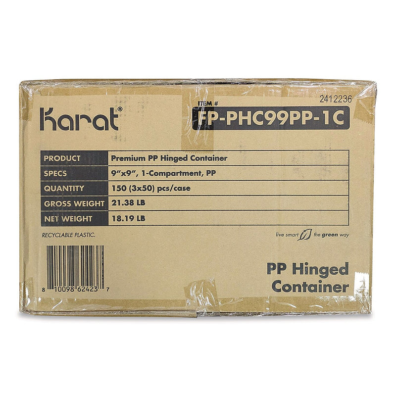 Karat Polypropylene Plastic Hinged Container, Black/Clear, 50/Pack, 3 Packs/Carton (FP-PHC99PP-1C)