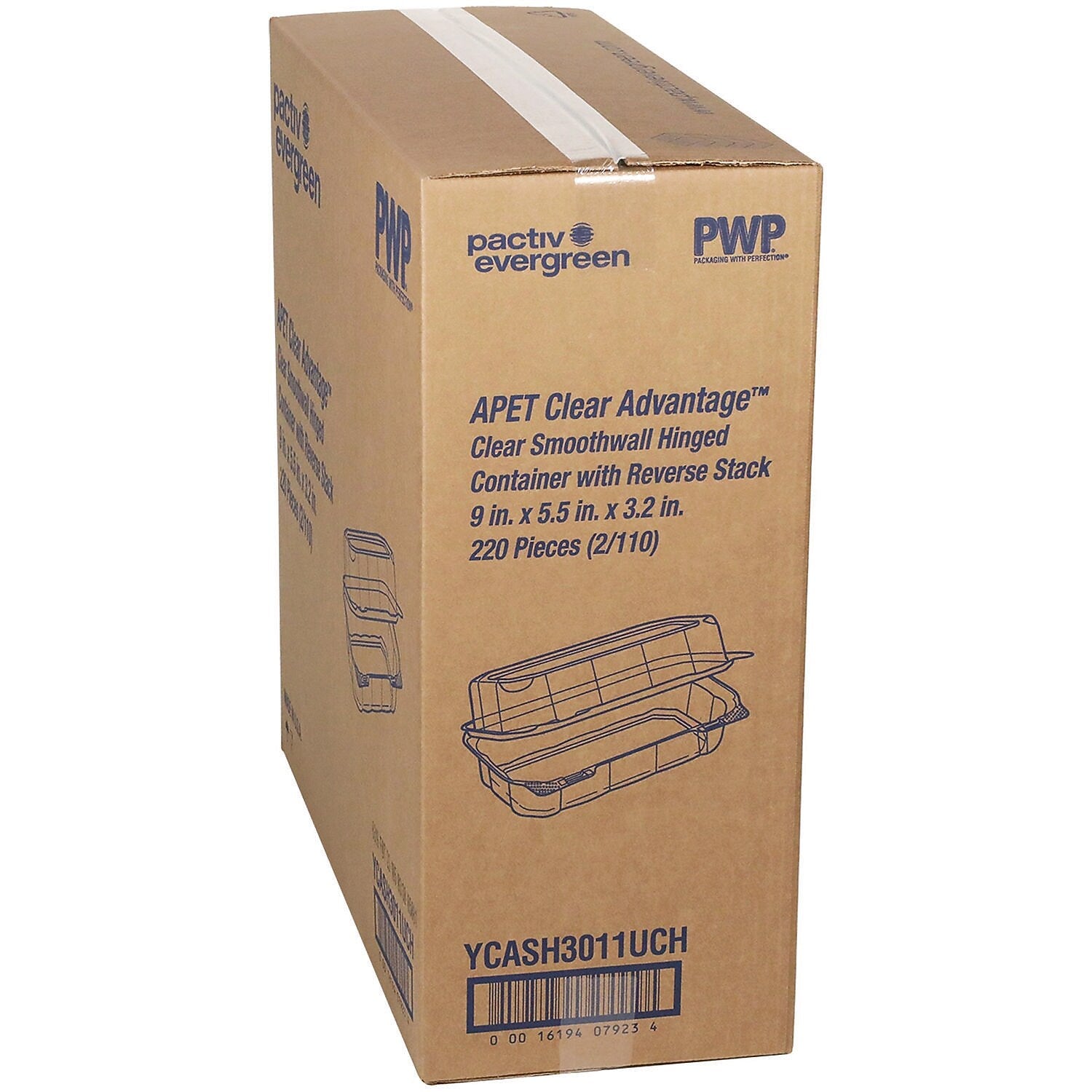 Pactiv Evergreen Plastic Hoagie Hinged Lid Container, Clear, 220/Carton (YCASH3011UCH)