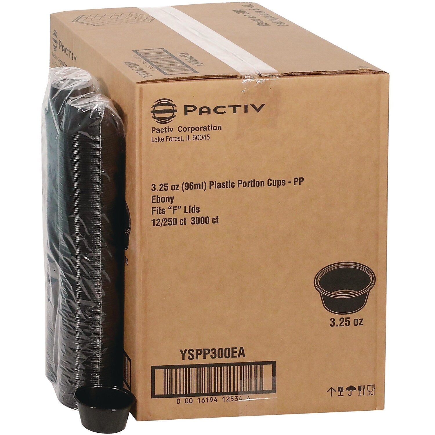 Pactiv Evergreen 3.25 oz. Portion Cup, Black, Plastic, 3,000/Carton (YSPP300EA)