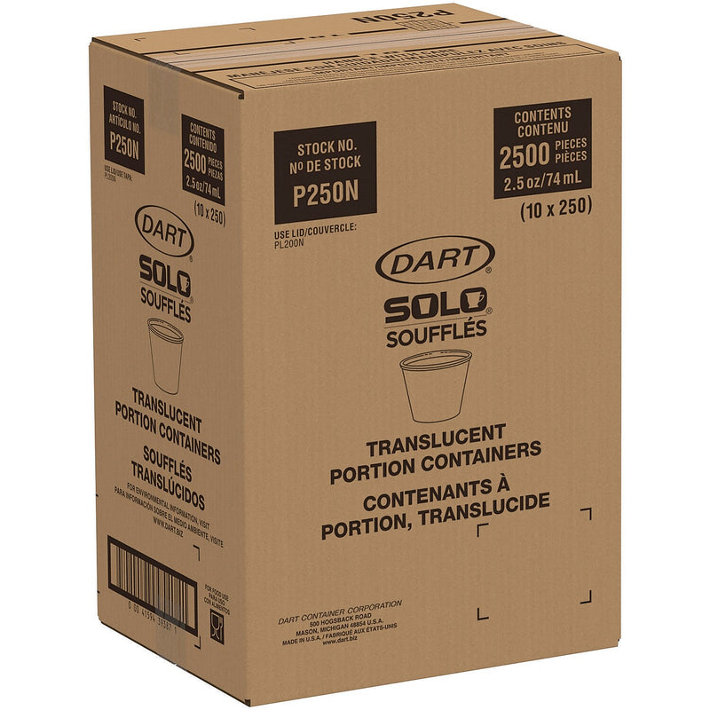 SOLO 2.5 oz. Portion Containers, Translucent, Plastic, 2,500/Carton (P250N)
