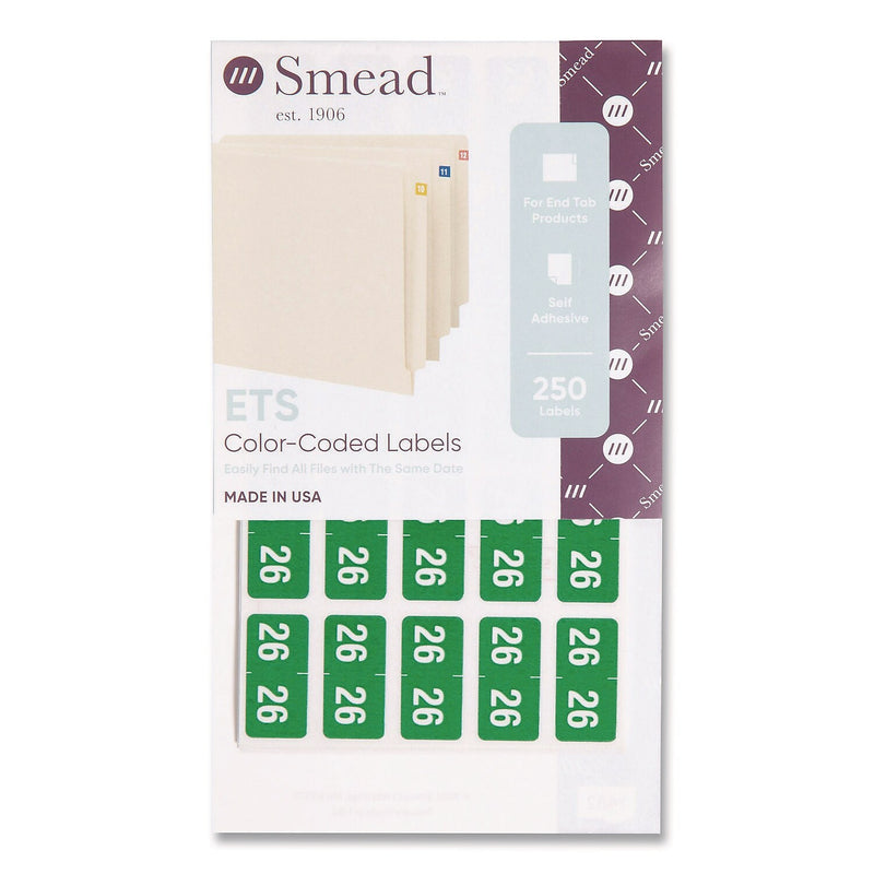 Smead Yearly End Tab File Folder Labels, 0.5" x 1", Green, 25/Sheet, 10 Sheets/Pack (67926)