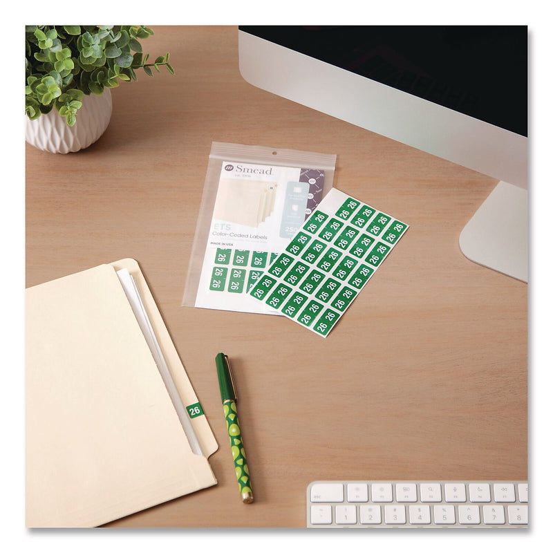 Smead Yearly End Tab File Folder Labels, 0.5" x 1", Green, 25/Sheet, 10 Sheets/Pack (67926)