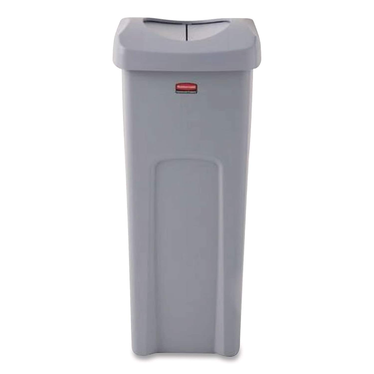 Rubbermaid Commercial Plastic Universal Square Trash Can with Swing Lid, 23 Gallon, Gray (2143862)
