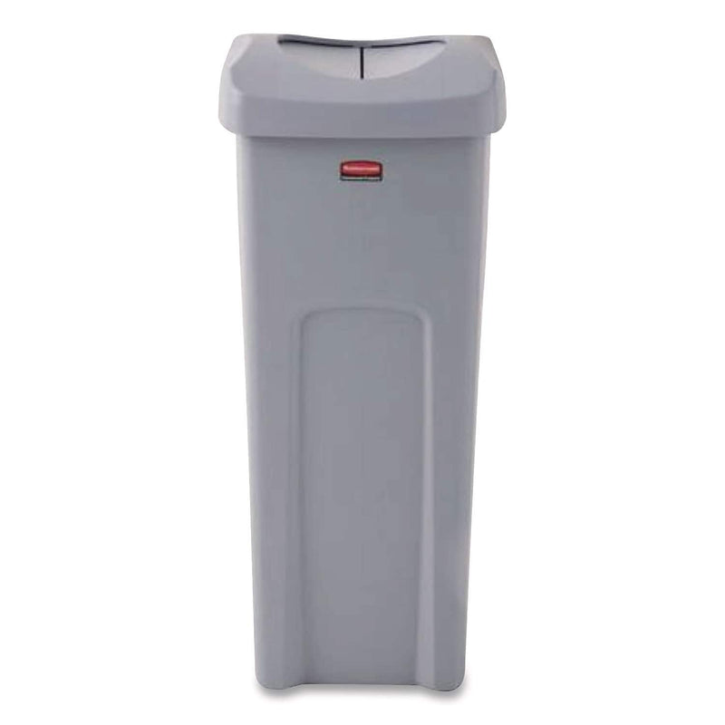 Rubbermaid Commercial Plastic Universal Square Trash Can with Swing Lid, 23 Gallon, Gray (2143862)